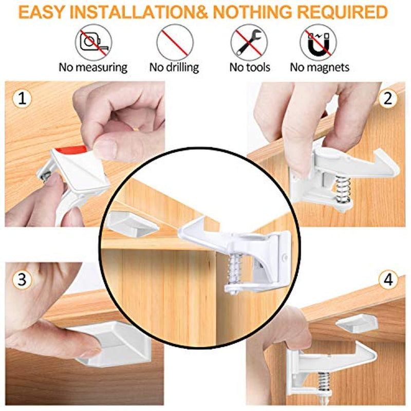 Cabinet Locks Child Safety Latches - 12 Pack Baby Proofing Cabinets Lock and Drawers Latch Invisible Design,Easy Adhesive,No Tools or Drilling Needed for Drawers,Cabinets,Closets