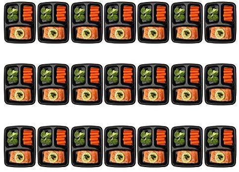 CulinWare Meal Prep Containers [15 Pack] 3 Compartment with Lids, Food Containers, Lunch Box | BPA Free | Stackable | Bento Box, Microwave/Dishwasher/Freezer Safe, Portion Control, 21 day fix (32 oz)