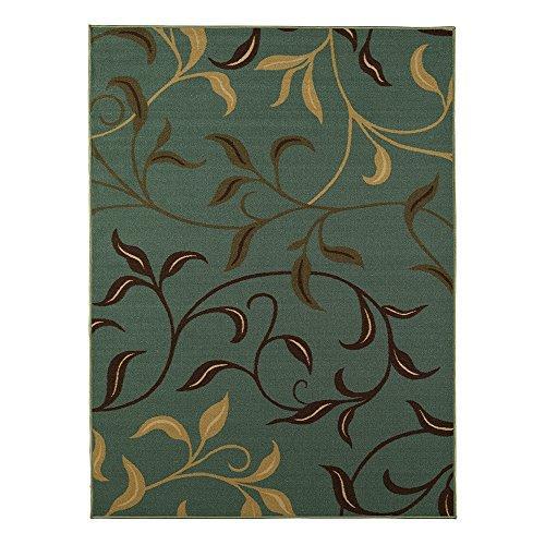 Ottomanson Otto Home Contemporary Leaves Design Modern Area Rug Hallway Runner, 2'7" X 9'10", Sage Green/Aqua Blue