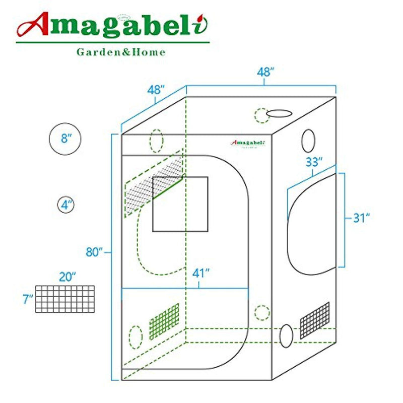 Amagabeli 48"x48"x80" Mylar Hydroponic Grow Tent for Indoor Plant Growing 4x4 with Observation Window Removable Floor Tray Reflective Adjustable Rope Hangers Tool Bag Room Box 4 by 4 Indoors Grow Kit
