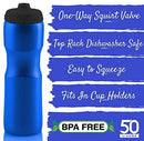 50 Strong Brand Jet Stream Sports Squeeze Water Bottle with One-Way Valve - Team Pack – Set of 6 Leak Proof Squirt Waterbottles - 28 Ounces -Perfect for Bikes - Made in USA