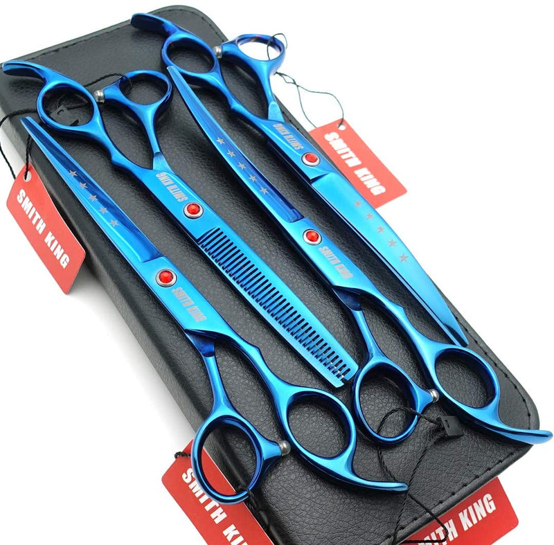 Elfirly 7.0in Professional Pet Grooming Scissors Set,Straight & Thinning & Curved Scissors 4pcs Set for Dog Grooming