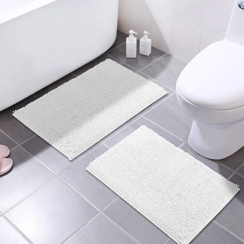 Office Marshal 16x24 Inches Non-Slip Bathroom Rug Shag Shower Mat Machine-Washable Bath Mats with Water Absorbent Soft Microfibers, 2 Pack, Black