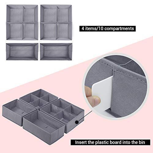 Homyfort Foldable Cloth Storage Box Closet Dresser Drawer Organizer Cube Basket Bins Containers Divider with Drawers for Underwear, Bras, Socks, Ties, Scarves, Set of 6, Grey