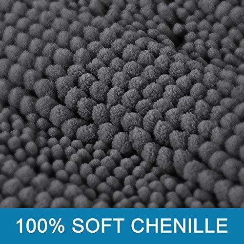 Office Marshal Grey Bath Mats for Bathroom Non Slip Ultra Thick and Soft Chenille Plush Striped Floor Mats Bath Rugs Set, Microfiber Door Mats for Kitchen/Living Room (Pack 2-20" x 32"/17" x 24")