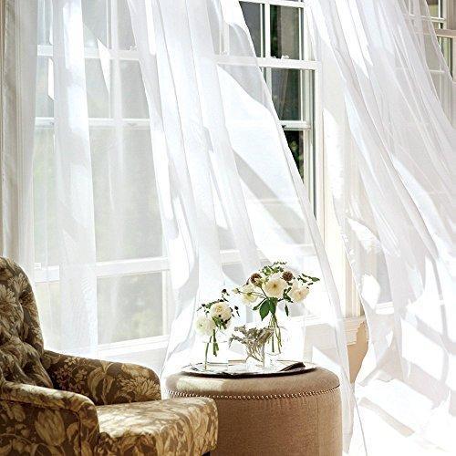 2 Panel Sheer Curtains White 84 inch Living Room Drapes Window Curtain Voile Sheers Linen Textured