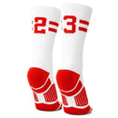 Classic Stripe Team Number Socks | Woven Mid-Calf | White & Red