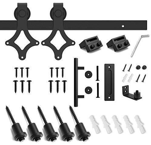 5FT Heavy Duty Sturdy Sliding Barn Door Hardware Kit -Super Smoothly and Quietly - Simple and Easy to Install - Includes Step-by-Step Installation Instruction -Fit 30" Wide Door(Rhombic Shape Hanger)