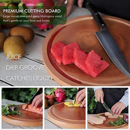 Super-Durable Mahogany Wood Cutting Board with Juice Drip Groove and Handle | 15.7 x 11 x 1.1" Thick Heavy Duty One-Piece Wooden Chopping Butcher Block Countertop - 5.5 lb