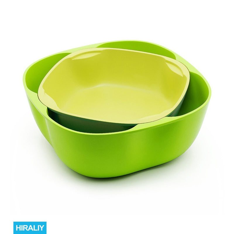 HIRALIY Double Dish Plastic Snack Dish Serving Bowl with Shell Storage for Nuts, Fruits and Candies (Green/Yellow)