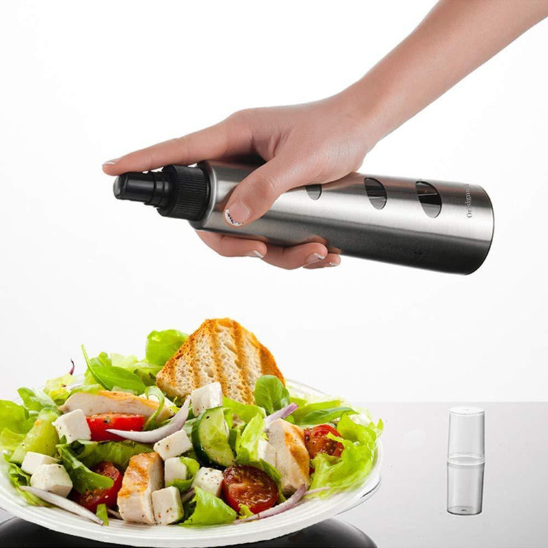 Olive Oil and Black Vinegar Disperser Bottle,200ml Stainless Steel Oil Mister,Oil Pump Controlinjection sprayer Bottle for Cooking BBQ Air Fryer kitchen