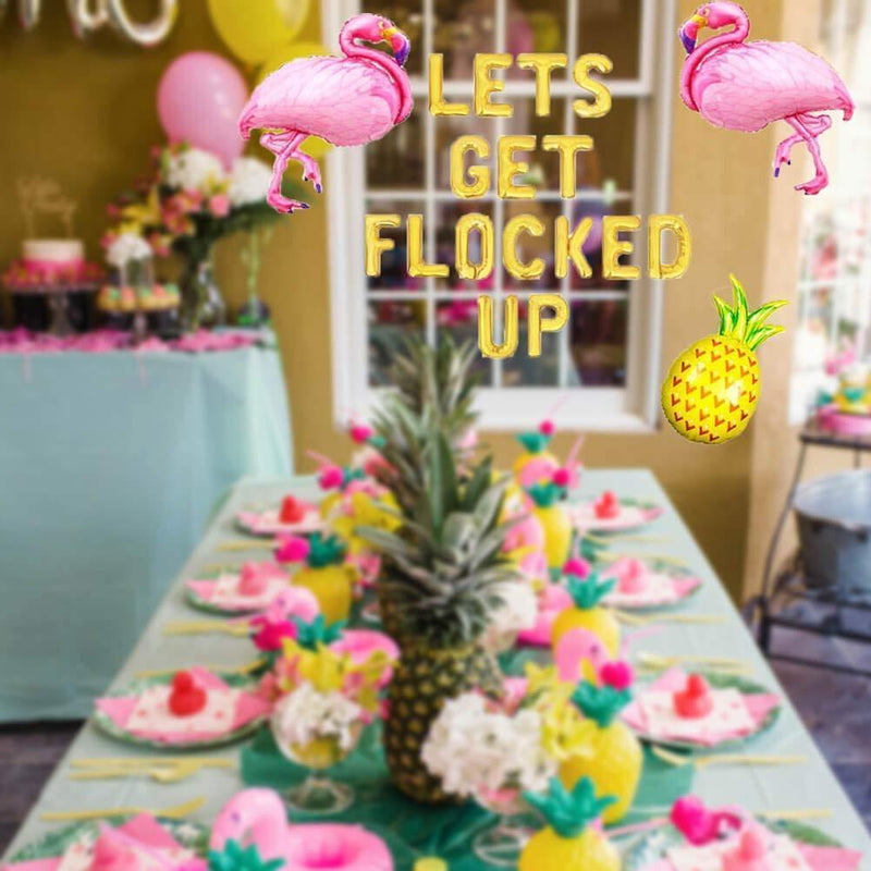 HEETON Let's Get Flocked Up Balloons, Hawaii Luau Flamingo Tropical Summer Beach Pineapple Bachelorette Party Banner, Flamingo Bach Bachelorette Party Supplies Decorations