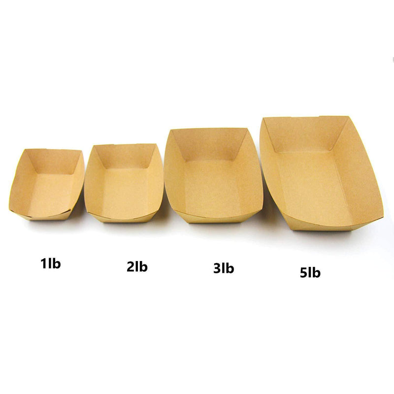 [250 Pack] 2 lb Heavy Duty Disposable Kraft Brown Paper Food Trays Grease Resistant Fast Food Paperboard Boat Basket for Parties Fairs Picnics Carnivals, Holds Tacos Nachos Fries Hot Corn Dogs