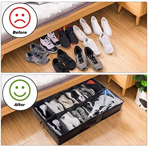 ACMETOP Extra-Large Under Bed Shoe Storage Organizer, Sturdy Built-in Structure & Durable Linen, Underbed Storage Solution Fits Men's Size 13 Sneaker and Women's 6'' High-Heels (Brown)