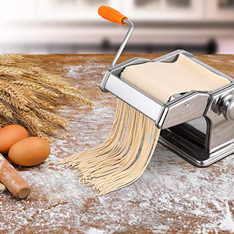 Pasta Maker Machine,Hand Crank Noodle Maker Stainless Steel Noodles Cutter with Clamp for Spaghetti Lasagna Tagliatelle