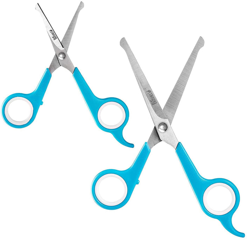 Elfirly Dog Grooming Scissors Set - 2 Pet Grooming Scissors – Safe Rounded Tips – 1 Small Micro Serrated Dog Trimming Scissor For Face, Ear, Nose & Paw + 1 Larger Dog Scissor