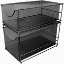 Sorbus Cabinet Organizer Drawer with Cover—Mesh Storage Organizer w/ Pull Out Drawers—Stackable, Ideal for Countertop, Cabinet, Pantry, Under the Sink, Desktop and More (Silver Bottom Drawer)