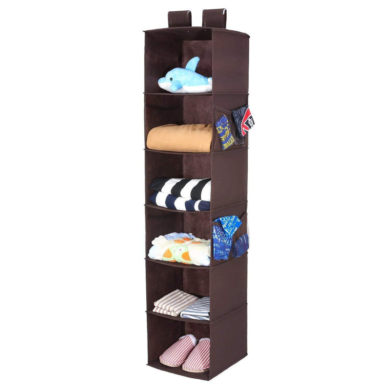 Magicfly Hanging Closet Organizer, 6-Shelf Hanging Clothes Storage Box Collapsible Accessory Shelves Eco- Friendly Closet Cubby, Sweater & Handbag Organizer, Easy Mount, Black