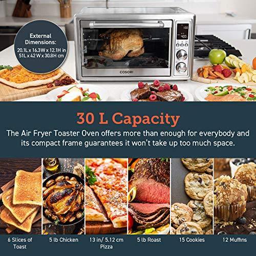 COSORI CO130-AO Toaster Oven with Air Fryer, Dehydrator, Pizza & Roaster, Christmas Healthy Gift, Recipes & Accessories Included, 30L, Silver