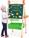 Evergreen Art Supply 3 In 1 Kids Wooden Art Easel with Bonus Kids Art Supplies, Double Sided Children Easel Chalkboard / Magnetic Dry Erase Board