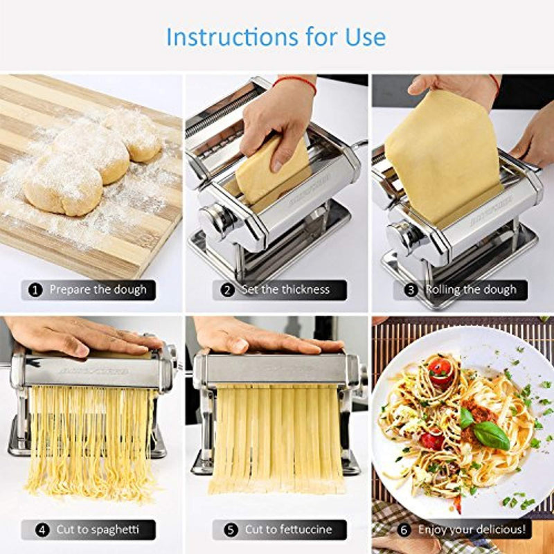 Alloyseed Stainless Steel Maker Homemade Noodle Machine with Adjustable Roller, Pasta Cutter, Hand Crank