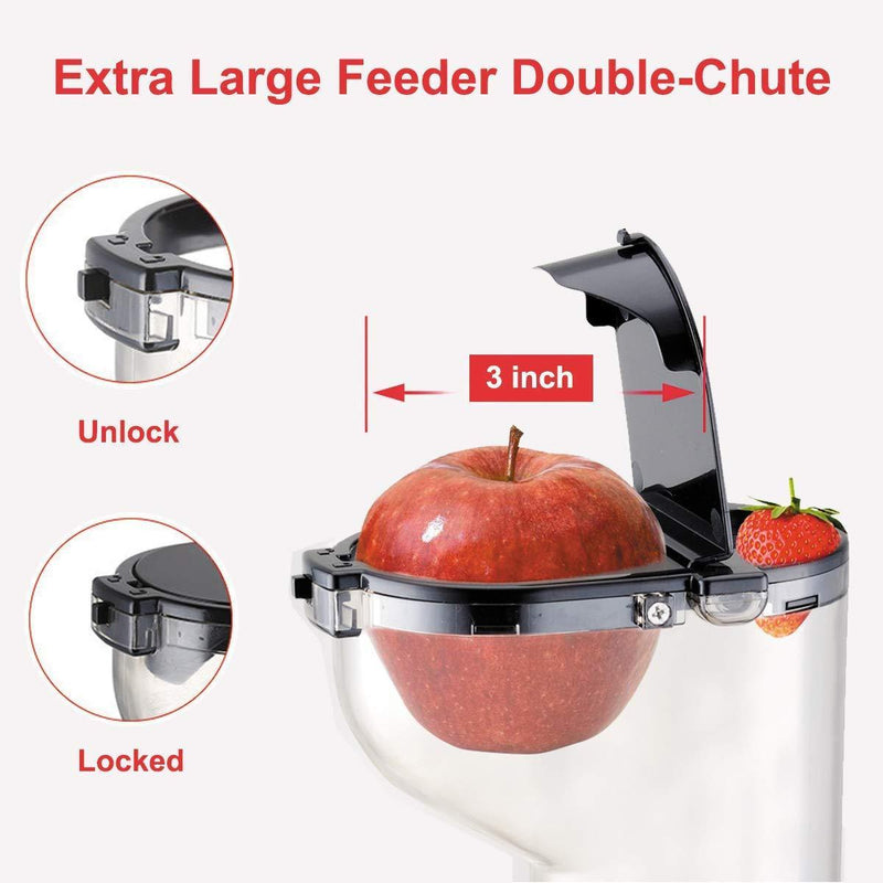 Masticating Juicer Machines, Hethtec Cold Press Juice Extractor with Large Double-Chute and Clean Brush for Fruits and Vegetables, High Yield, BPA-Free, 60R/M, 150W (red-1)