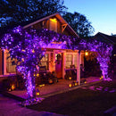 Solar Christmas String Lights, 300 LED 92ft Halloween Lights, Xmas Decorative Lights 8 Modes Outdoor Fairy Lighting for Indoor Outdoor Home Garden Patio Wedding Holiday Halloween Theme Party Purple
