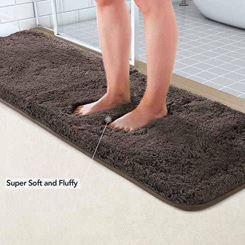 Office Marshal Bathroom Runner Rug Bath Mat 59"x20" Non-Slip Soft Long Shower Rug Plush Microfiber Water Absorbent Carpet Thick Shaggy Luxury Floor Mats, Machine Washable, White