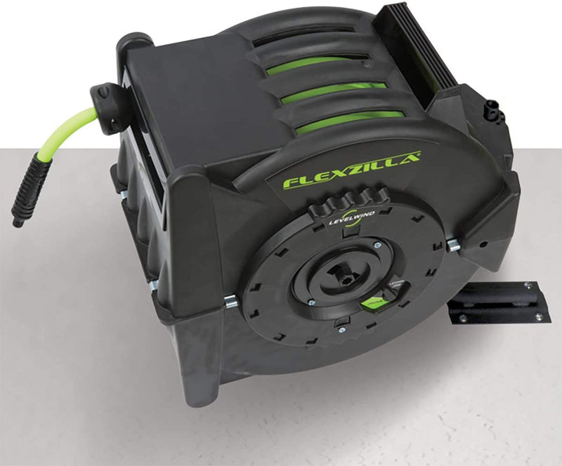 Flexzilla Levelwind Retractable Air Hose Reel, 3/8 in. x 50 ft, Heavy Duty, Lightweight, Hybrid, ZillaGreen - L8305FZ