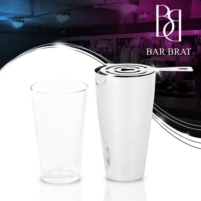 Deluxe 3 Piece Martini Boston Shaker Set & Mixing Glass by Bar Brat ™ / Free 130 Cocktail Recipe (ebook) Included/Perfect for Making Mojitos, Margaritas & High Balls