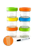 Glass Baby Food Storage Containers - Set contains 12 Small Reusable 4oz Jars with Airtight Lids - Safely Freeze your Homemade Baby Food