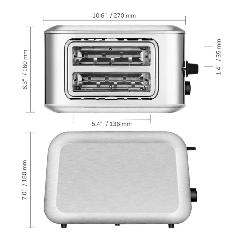 2-Slice Toaster, Stainless Steel Toasters with 7 Bread Shade Settings, Extra-Wide Slots and Removable Crumb Tray (Silver)