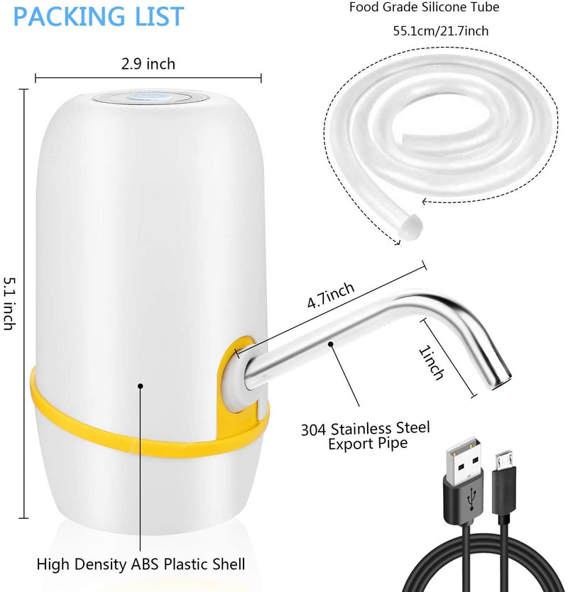 GOGINGWater Bottle Pump Automatic Drinking Water Pump Portable USB Charging Water Dispenser One-button pumping water Fits Universal 5 Gallon Bottle Suitable for Home, Office (White Yellow)