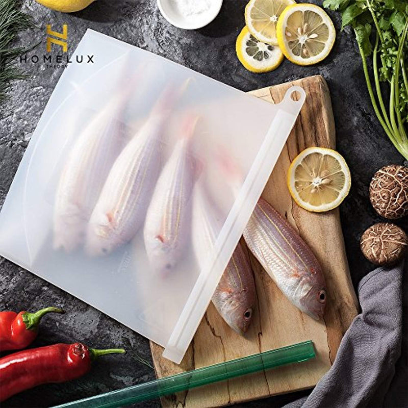 Homelux Theory Reusable Silicone Food Storage Bags | Sandwich, Sous Vide, Liquid, Snack, Lunch, Fruit, Freezer Airtight Seal | BEST for preserving and cooking | UPGRADED SIZE - 2 Large & 2 small