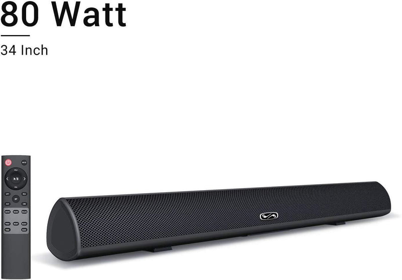 80Watt 34Inch Sound bar, BYL Soundbar Bluetooth 5.0 Wireless and Wired Home Theater Speaker (DSP, Bass Adjustable, Optical Cable Included, Worry-Free 90-Day Trial, 2019 Upgraded)