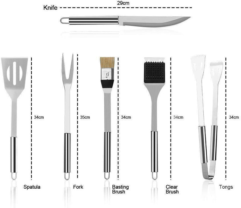 ikelimus BBQ Grilling Tools Set, Heavy Duty Stainless Steel Barbecue Utensils Grill Accessories 6-Piece Fork/Chef’s Spatula/Tong/ Basting Brush/Knif/Cleaning Brush with Gift Aluminum Case