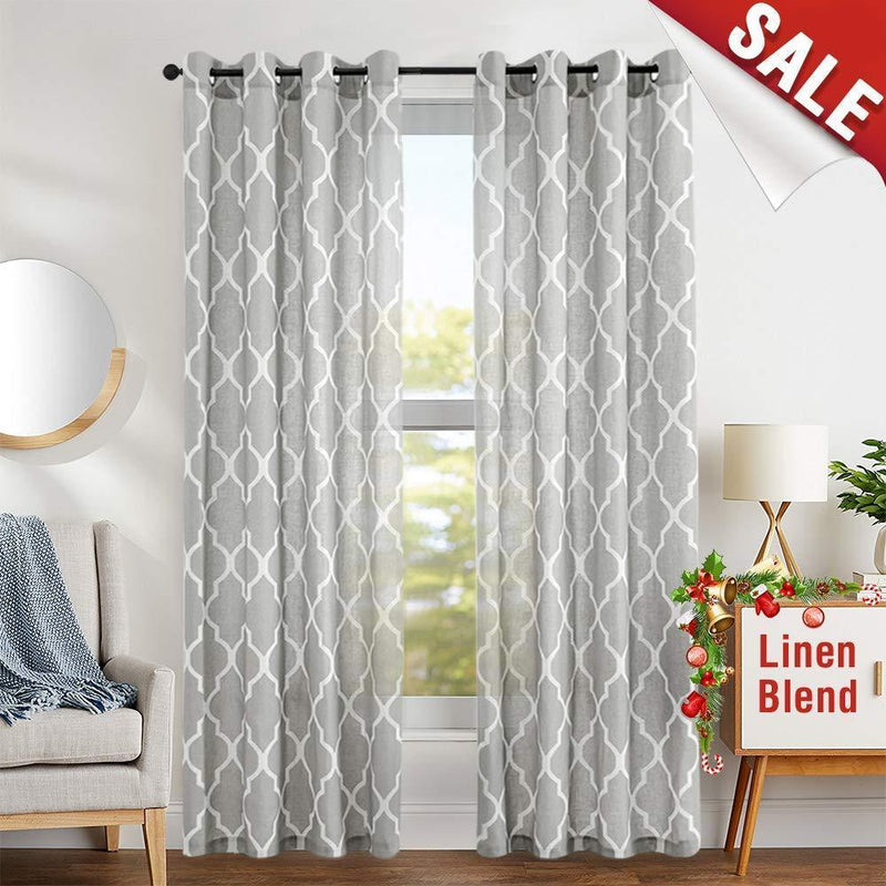 Curtains for Living Room 84 inch Grey Moroccan Tile Linen Blend Grommet Window Treatmenrt Set 2 Panels Bedroom Kitchen