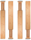 Juego de 4 separadores de cajones de bambú, organizador de cajón de cocina, divisores de cajones ajustables y gastables, ideal para cocina, aparador, dormitorio, escritorio