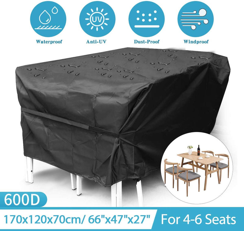 FLYMEI Outdoor Patio Furniture Covers, 315x180x74cm 420D Oxford Polyester Extra Large Size Furniture Set Covers Fits to 12-14Seat Black 124''x70.87''x29.13''