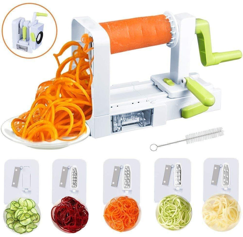 New 4-in-1 Vertical Vegetable Slicer, Rotating Adjustable Blades, Heavy Duty Veggie Spiralizer with Strong Suction Cup, for Low Carb,Paleo,Gluten-Free Meals (Free Cleaning Brush) by Chugod