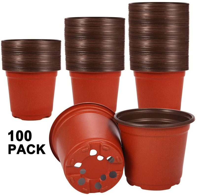 Akarden 100 Pcs 4.4” Plastic Nursery Pot/Pots, Plant Pots, Flower Plant Container Seed Starting Pot