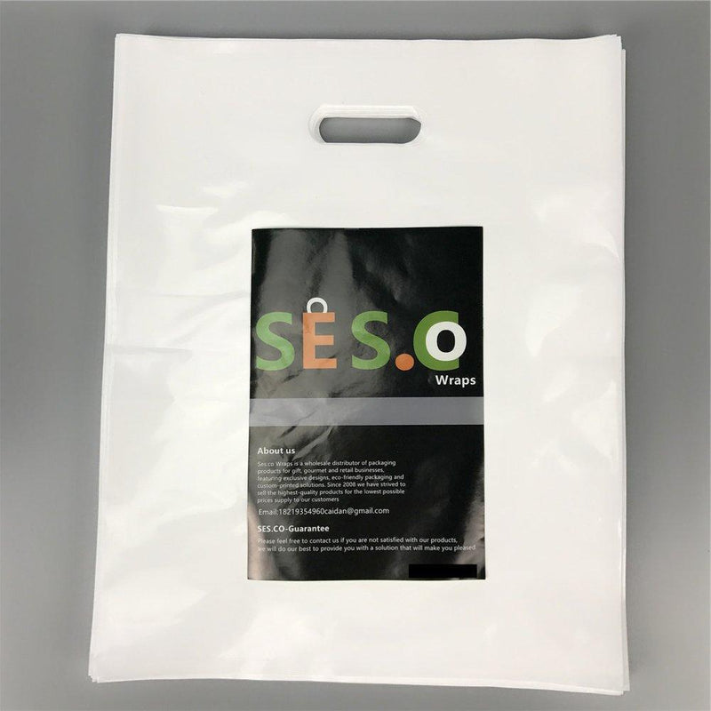 SES.CO 12"x15" White Plastic Merchandise Bags Extra Thick Medium Die Cut Shopping Package,100ct