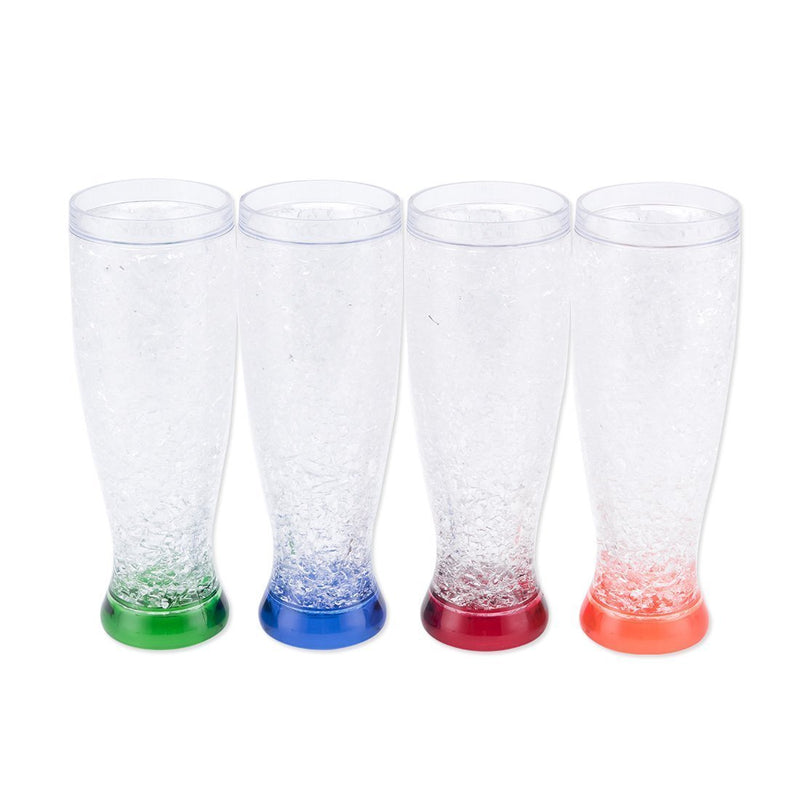 Double Wall Gel Freezer Beer Mug - Frosty Mugs Freezable Drinking Cups with Handle, Classic Style for Enjoying Beer, Juice, Soda at Parties, Outside Activity(Set of 4, Each for 15 oz)