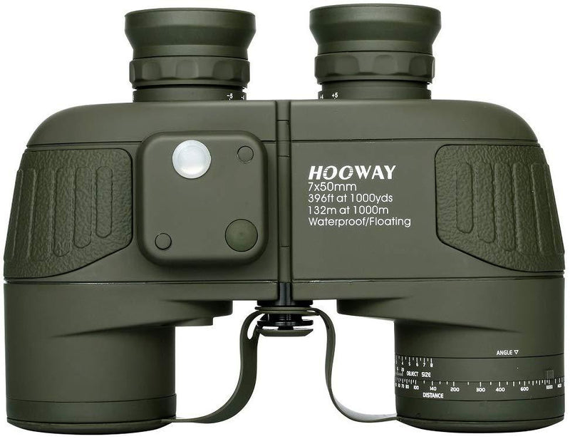 Hooway 7x50 Waterproof Fogproof Military Marine Binoculars w/Internal Rangefinder & Compass for Navigation,Boating,Fishing,Water Sports,Hunting and More