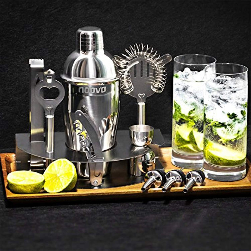 Bar Set by Naava – Stainless Steel 10 Piece Home Cocktail Mixology Tool Kit – With Bartender's Professional Shaker, Strainer, Jigger, Liquor Pourers and More – Attractive Gift Box and 100% Guarantee