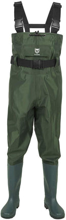 TIDEWE Bootfoot Chest Wader, 2-Ply Nylon/PVC Waterproof Fishing & Hunting Waders for Men and Women (Green and Brown)