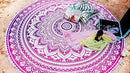 PAGISOFE Magenta Marvel Mandala Round Tapestry Hippie Indian Mandala Beach Blanket or Hippy Bohemian Table Cover or Boho Gypsy Cotton Tablecloth Beach Towel Meditation Round Yoga Mat - 72 Inches, Pink