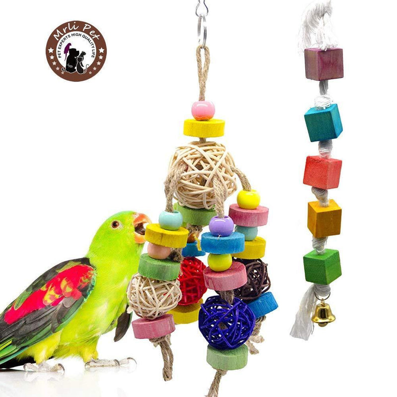 Mrli Pet 9 Pack Bird Parrot Swing Chewing Toys- Natural Wood Hanging Bell Bird Cage Toys Suitable for Small Parakeets, Cockatiels, Conures, Finches,Budgie,Macaws, Parrots, Love Birds