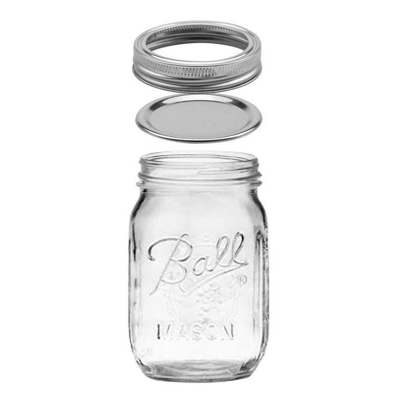 Tebery 12 Pack Ball Printed Glass Jars 16 oz Mason Glass Jars with Regular Mouth Canning Glass Jars with Lids