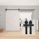 HomLux 8ft Heavy Duty Sturdy Sliding Barn Door Hardware Kit, Double Door-Smoothly and Quietly, Easy to Install and Reusable - Fit 1 3/8-1 3/4" Thickness & 24" Wide Door Panel, Black(I Shape Hanger)